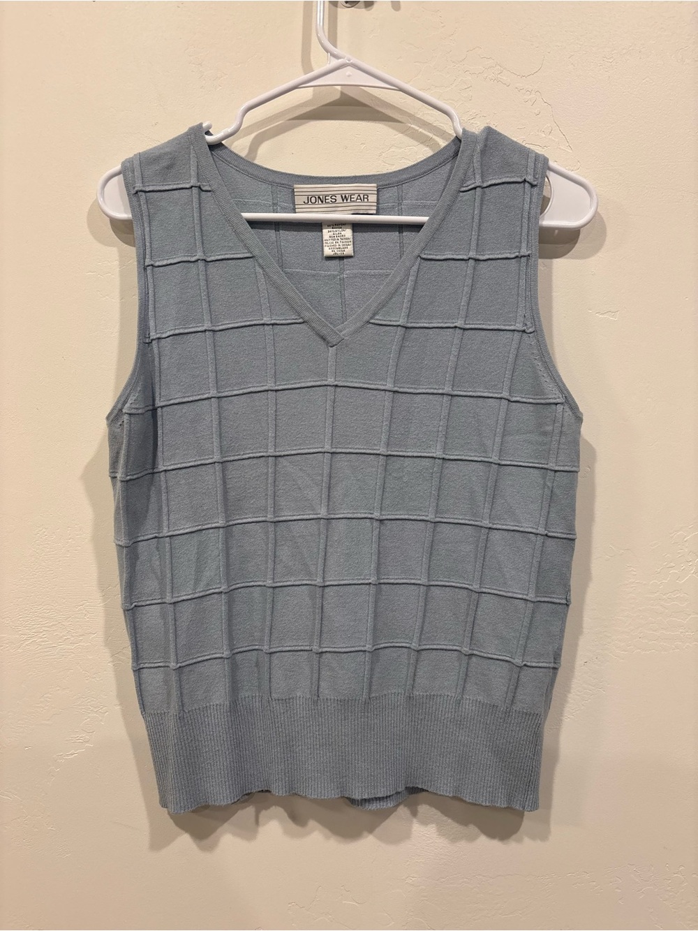 Jones Wear Powder Blue V-Neck Grid Knit Tank